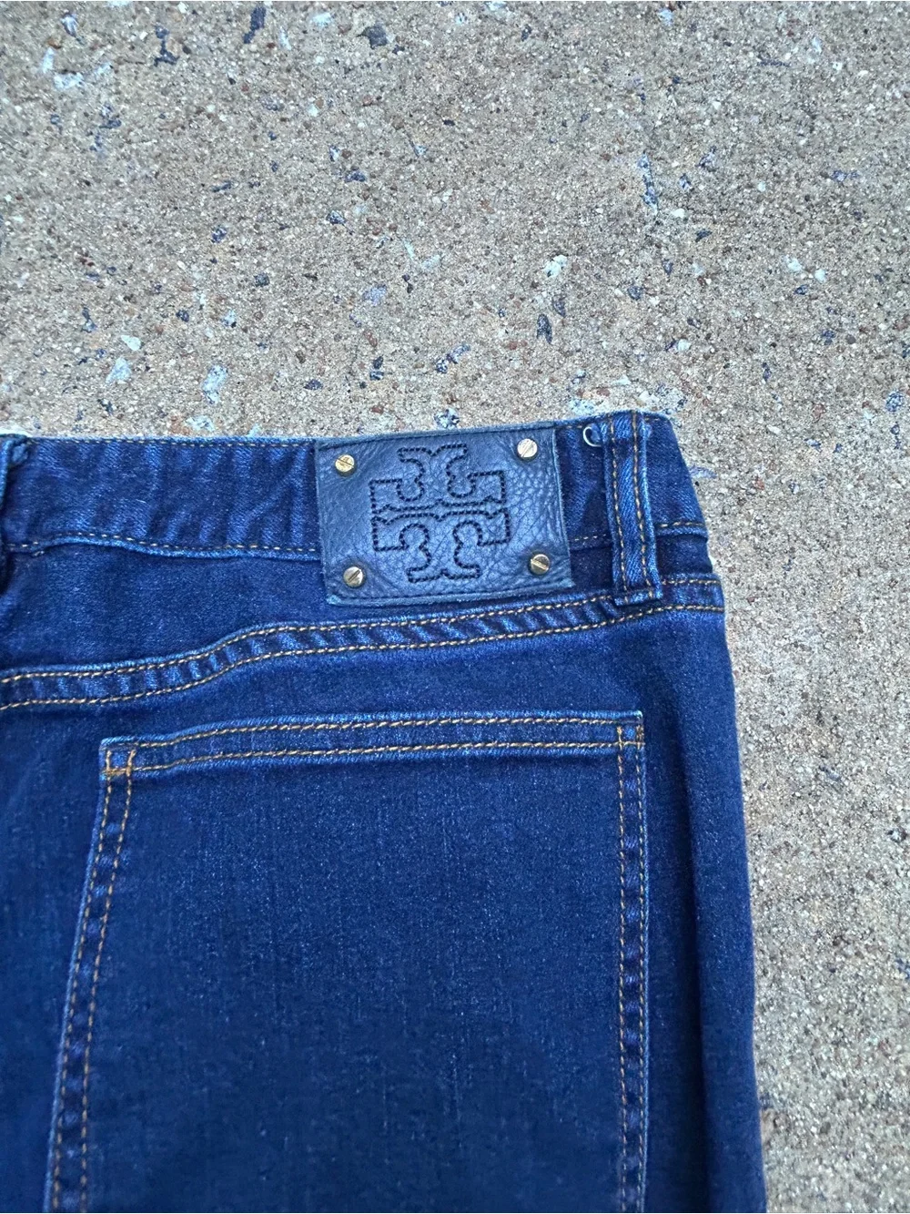 Tory Burch Dark Wash Denim Jeans Gold Hardware Straight Leg